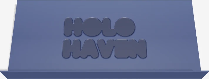 Design-studio render of a navy riser with the bubble wordmark engraved as Filled: the letters merge into one solid recessed blob that is hard to read