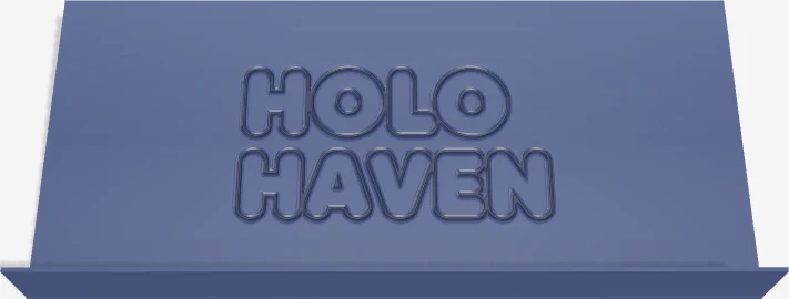 Design-studio render of a wordmark engraved tone-on-tone as line art in a navy riser, readable by shadow alone